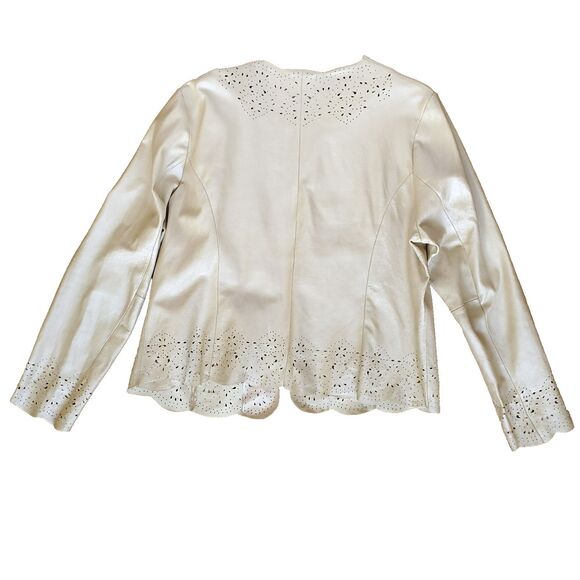 C Concept Laser Cut Leather Jacket Size 14 Vintage Boho Western Tan Beige Gold - Picture 7 of 16